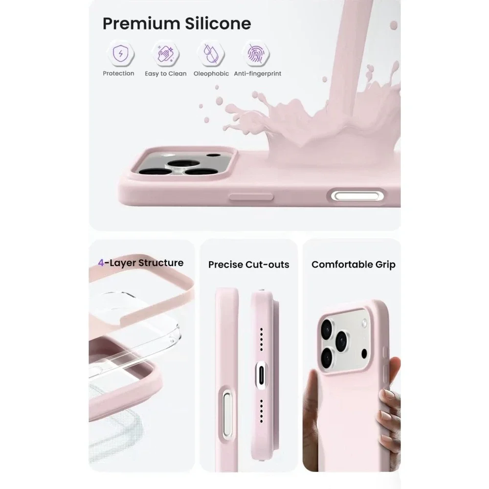 ORNARTO Liquid Silicone Case for iPhone 17 Pro Max Protect your phone Pink